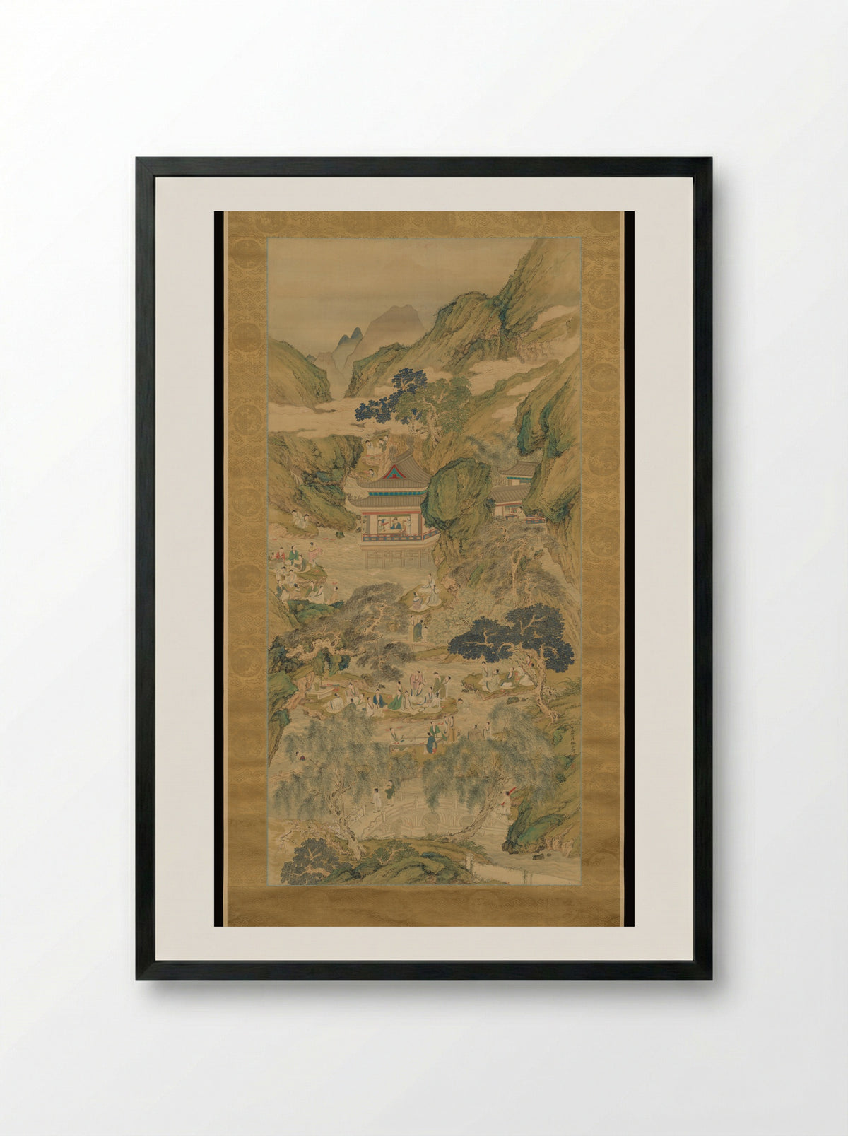 Orchid Pavilion Gathering in Blue and Green - Tsubaki Kakoku - Framed Print Black