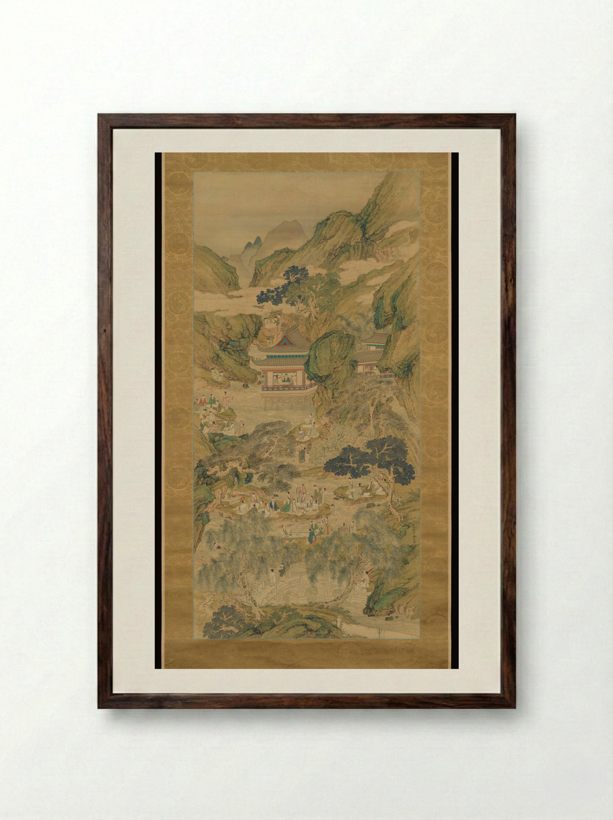 Orchid Pavilion Gathering in Blue and Green - Tsubaki Kakoku - Framed Print Dark Wood