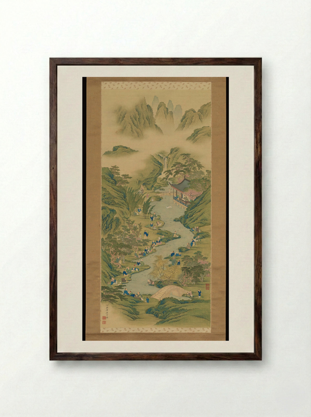 Orchid Pavilion by a Winding Stream - Hara Zaichū - Framed Print Dark Wood