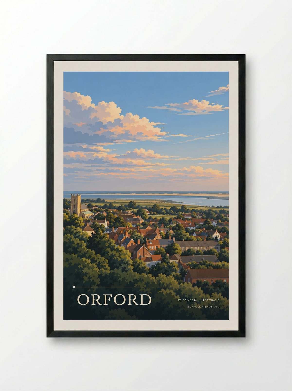 Orford, Suffolk | Travel Poster - Framed Print Black