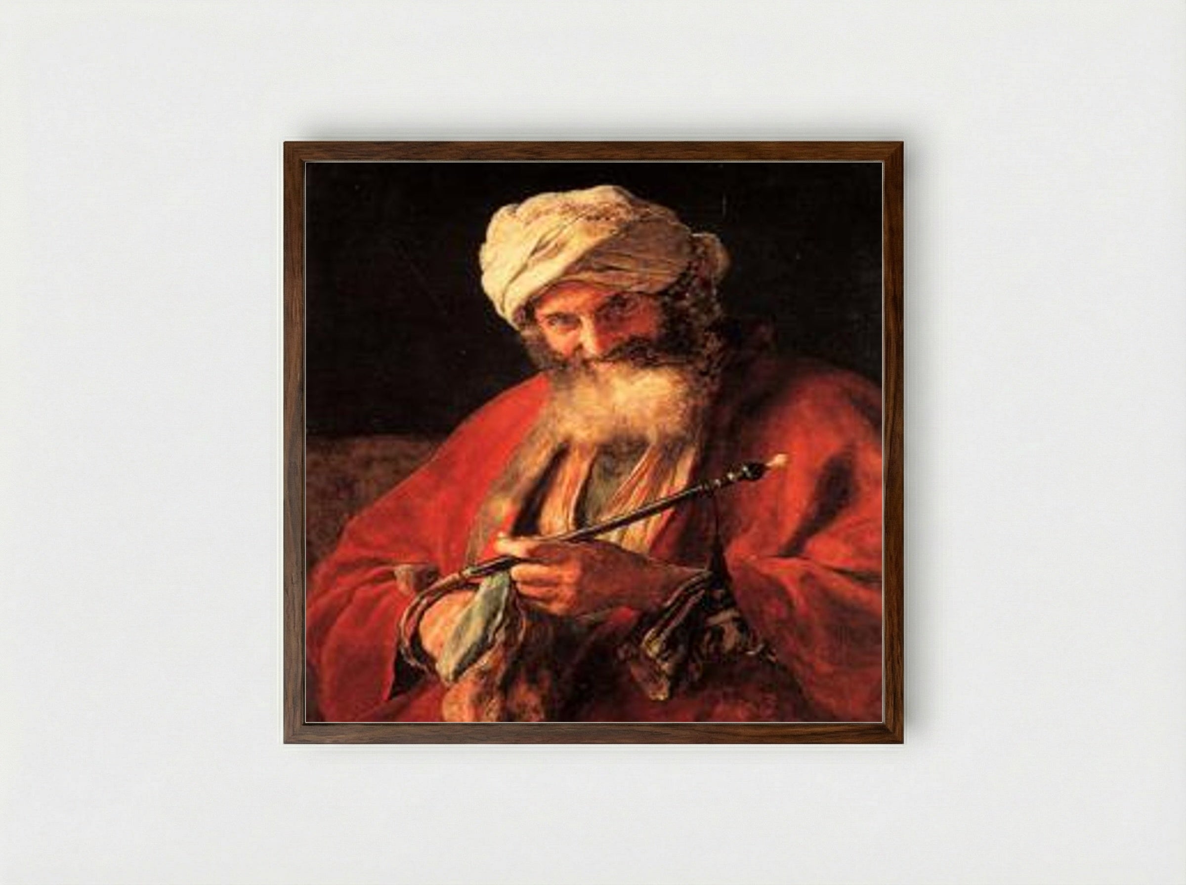 Oriental Man with a Pipe - Nikolaos Gyzis - Framed Print Dark Wood