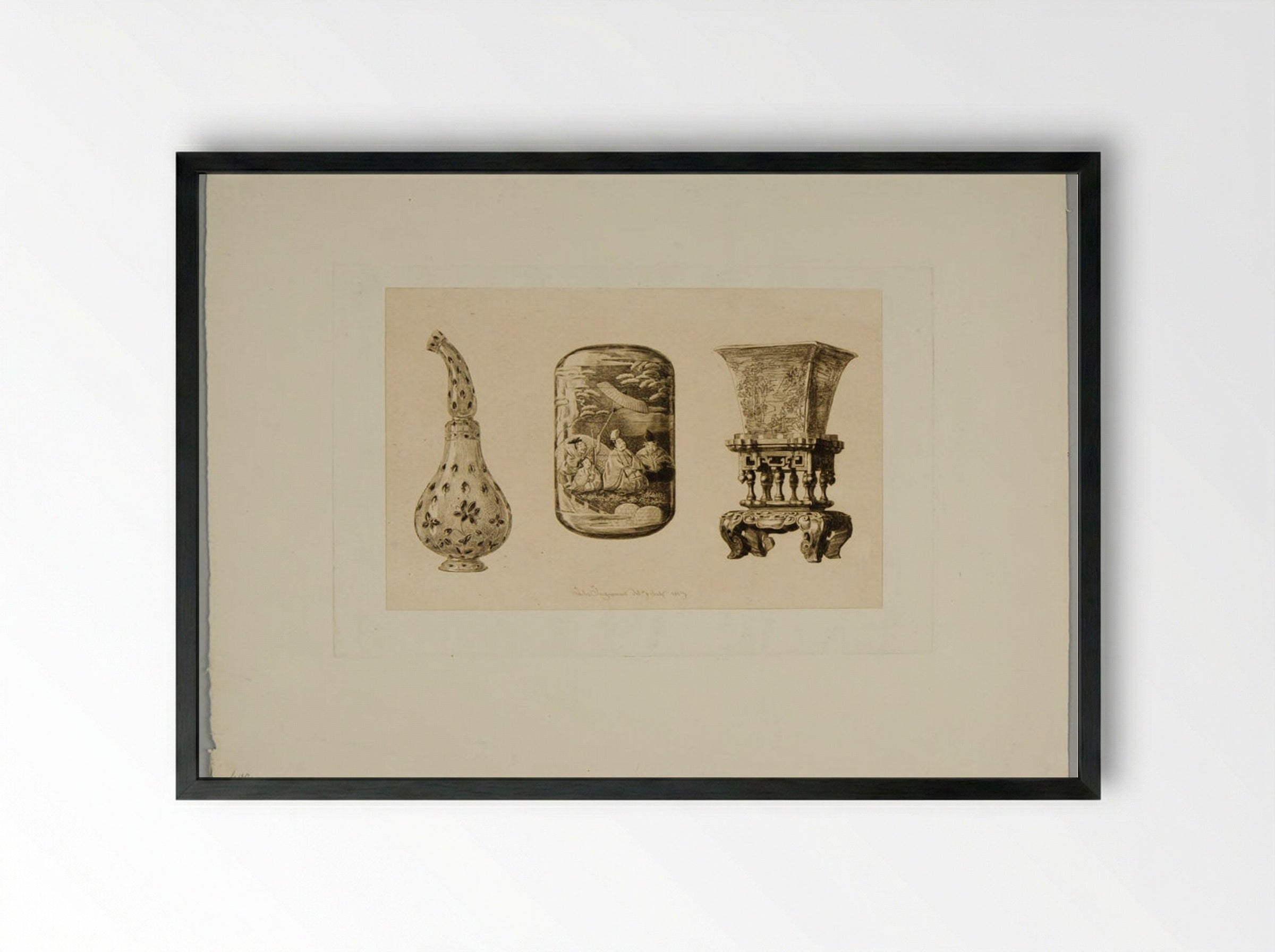 Oriental Objects - Jules Ferdinand Jacquemart - Framed Print Black