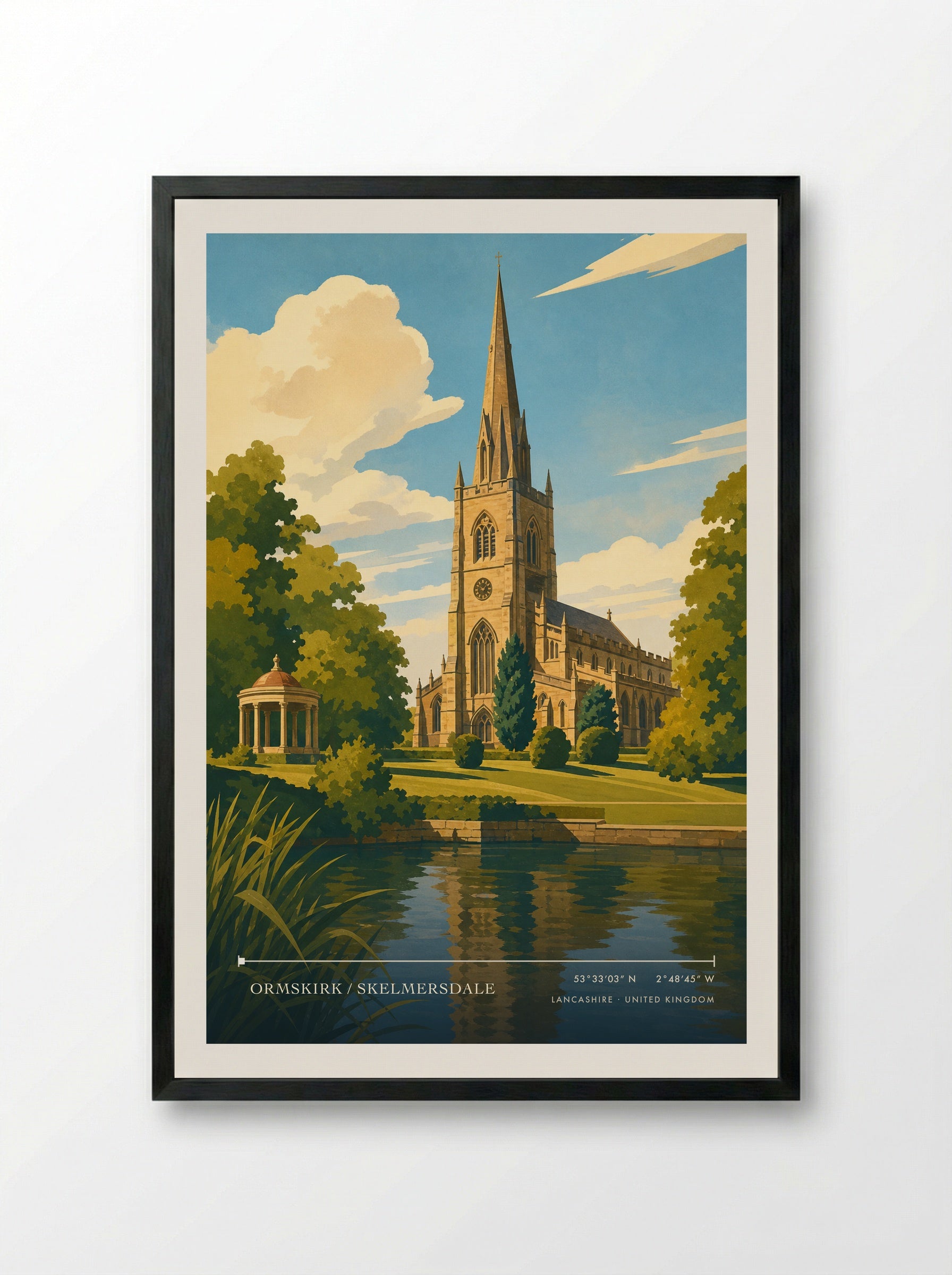 Ormskirk / Skelmersdale Lancashire United Kingdom Travel Poster - Framed Print Black