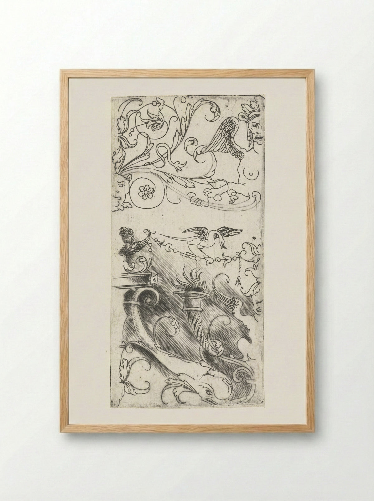 Ornament met brandende fakkel en grotesken - Meester van 1515 - Framed Print Wood