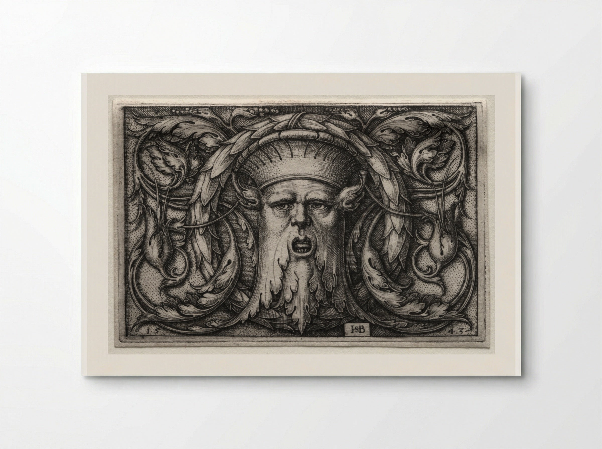 Ornament of Satyr's Head and Wreath - Hans Sebald Beham - Poster