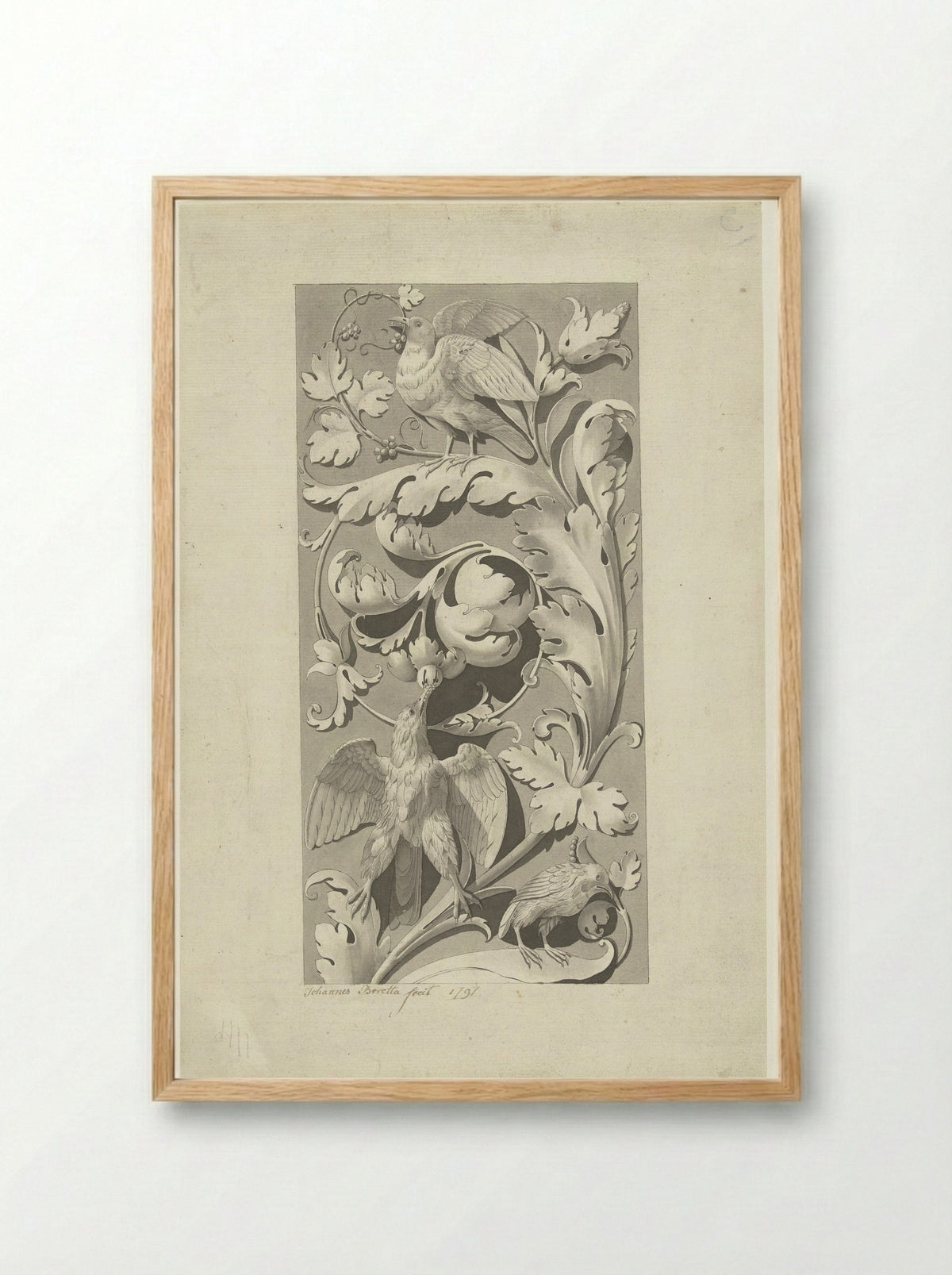 Ornament van bladranken en vogels - Johannes Beretta - Framed Print Wood
