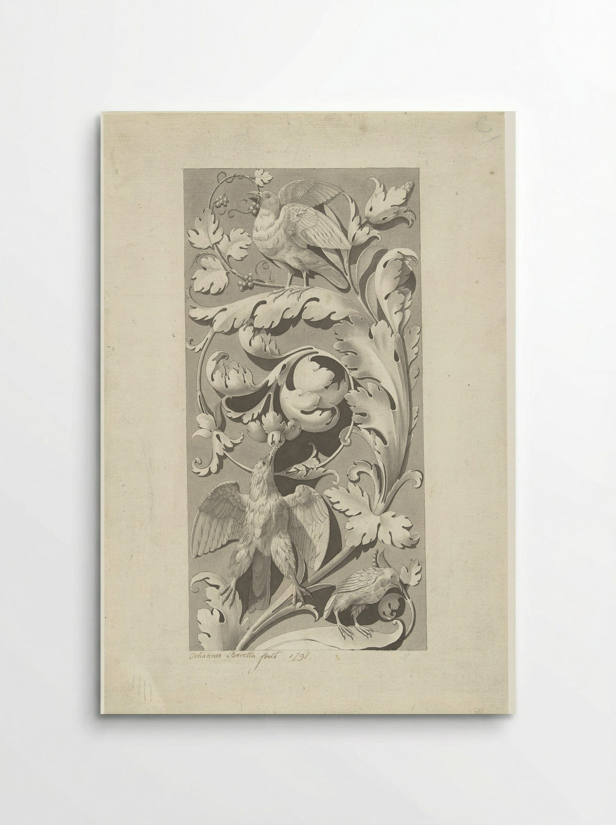 Ornament van bladranken en vogels - Johannes Beretta - Poster