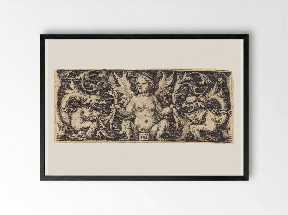 Ornament with Female Demon - Sebald Beham - Framed Print Black