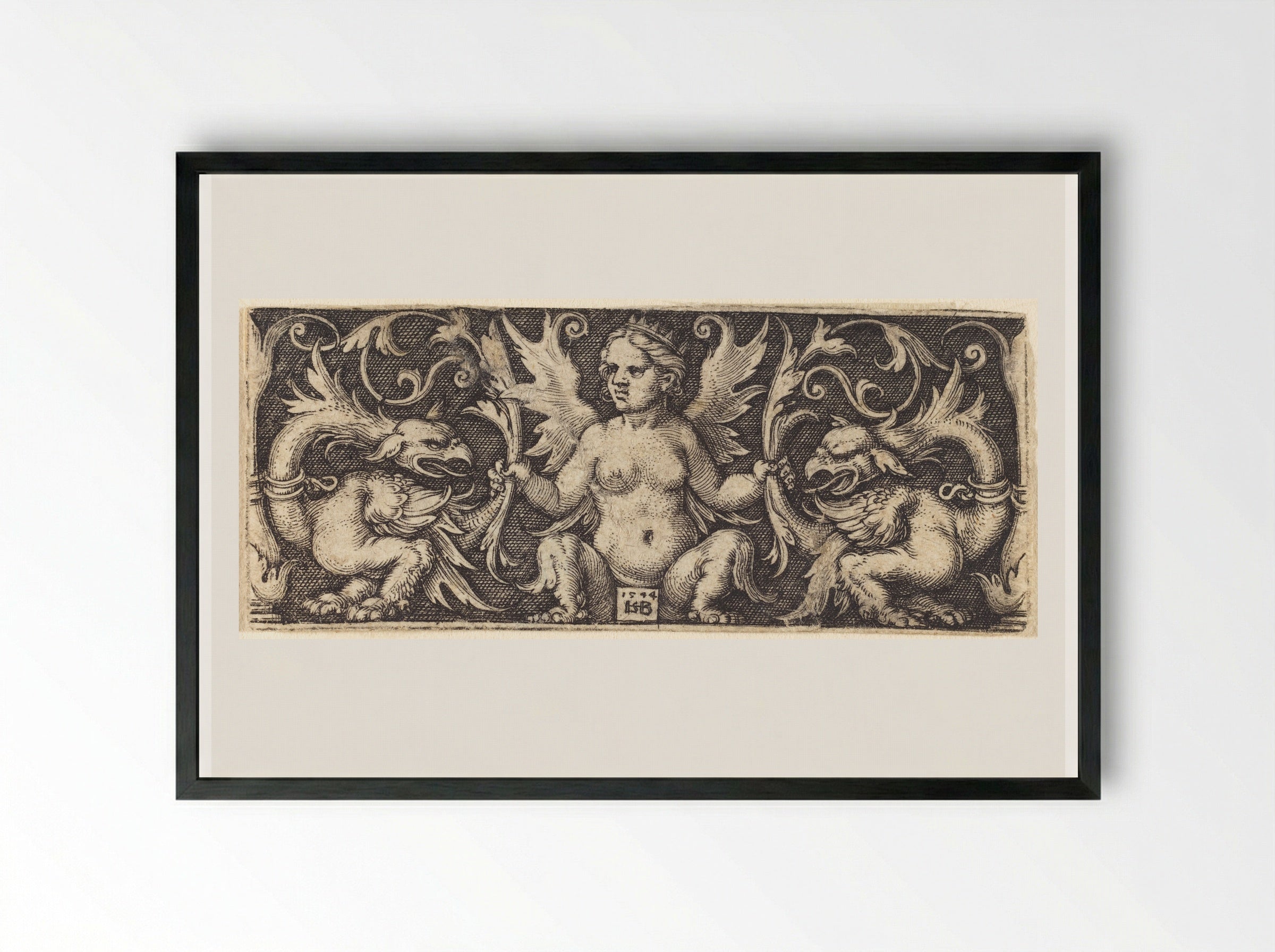 Ornament with Female Demon - Sebald Beham - Framed Print Black