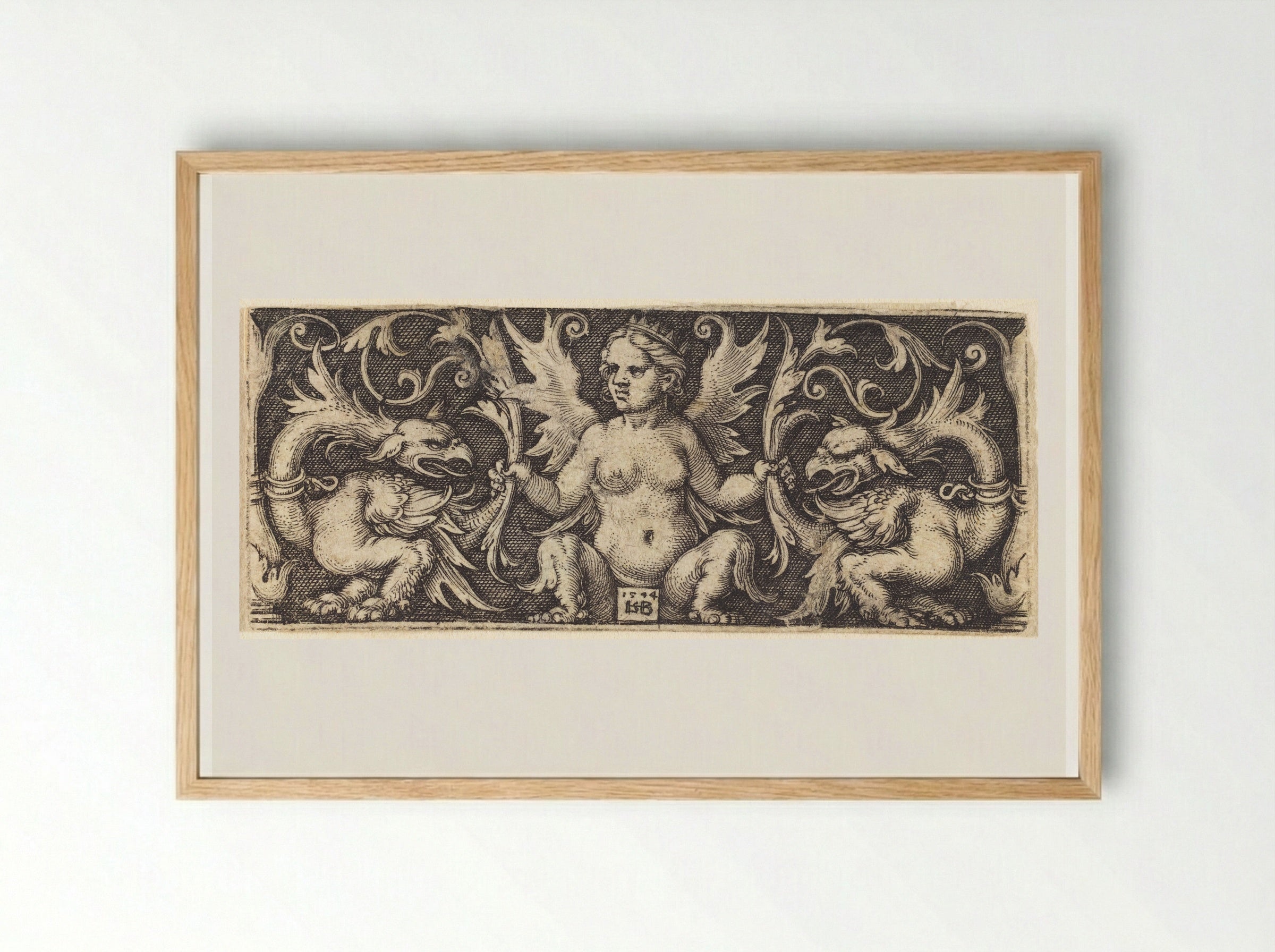 Ornament with Female Demon - Sebald Beham - Framed Print Wood