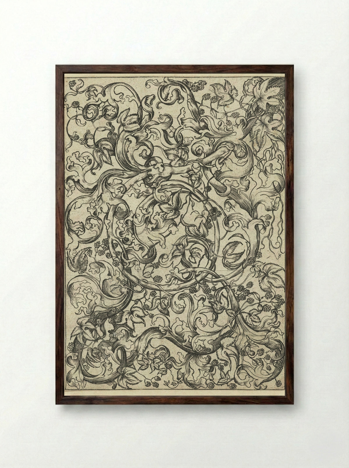 Ornament with Hop Vines - Meester FVB - Framed Print Dark Wood