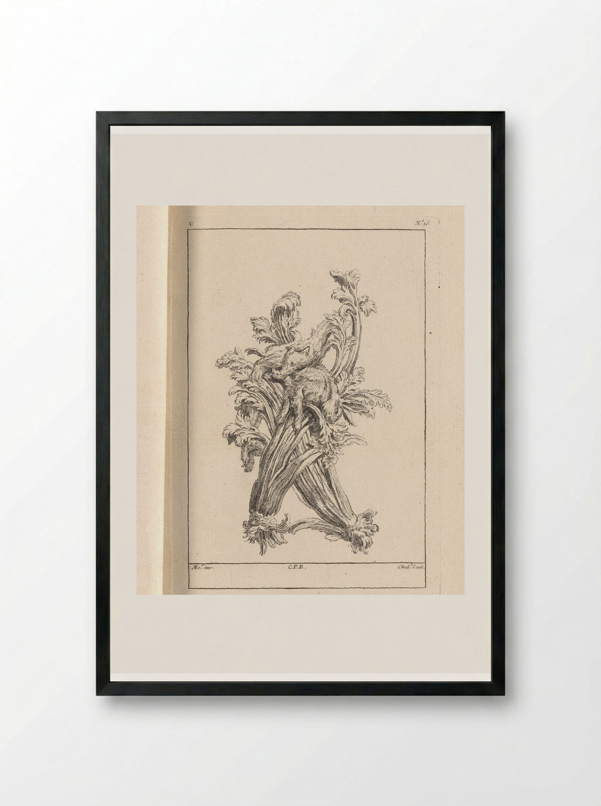 Ornament with Rabbit and Celery - Gabriel Huquier - Framed Print Black