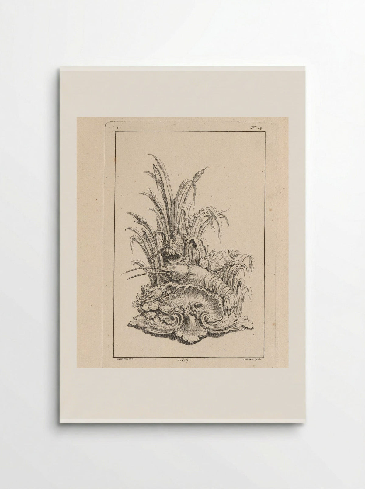 Ornament with Shell, Crayfish and Oysters - Gabriel Huquier - Poster