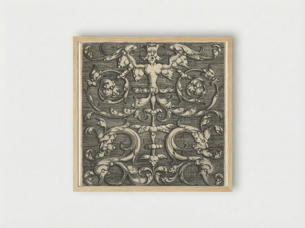 Ornament with Symmetrical Winged Figure - Monogrammist IG - Framed Print Wood