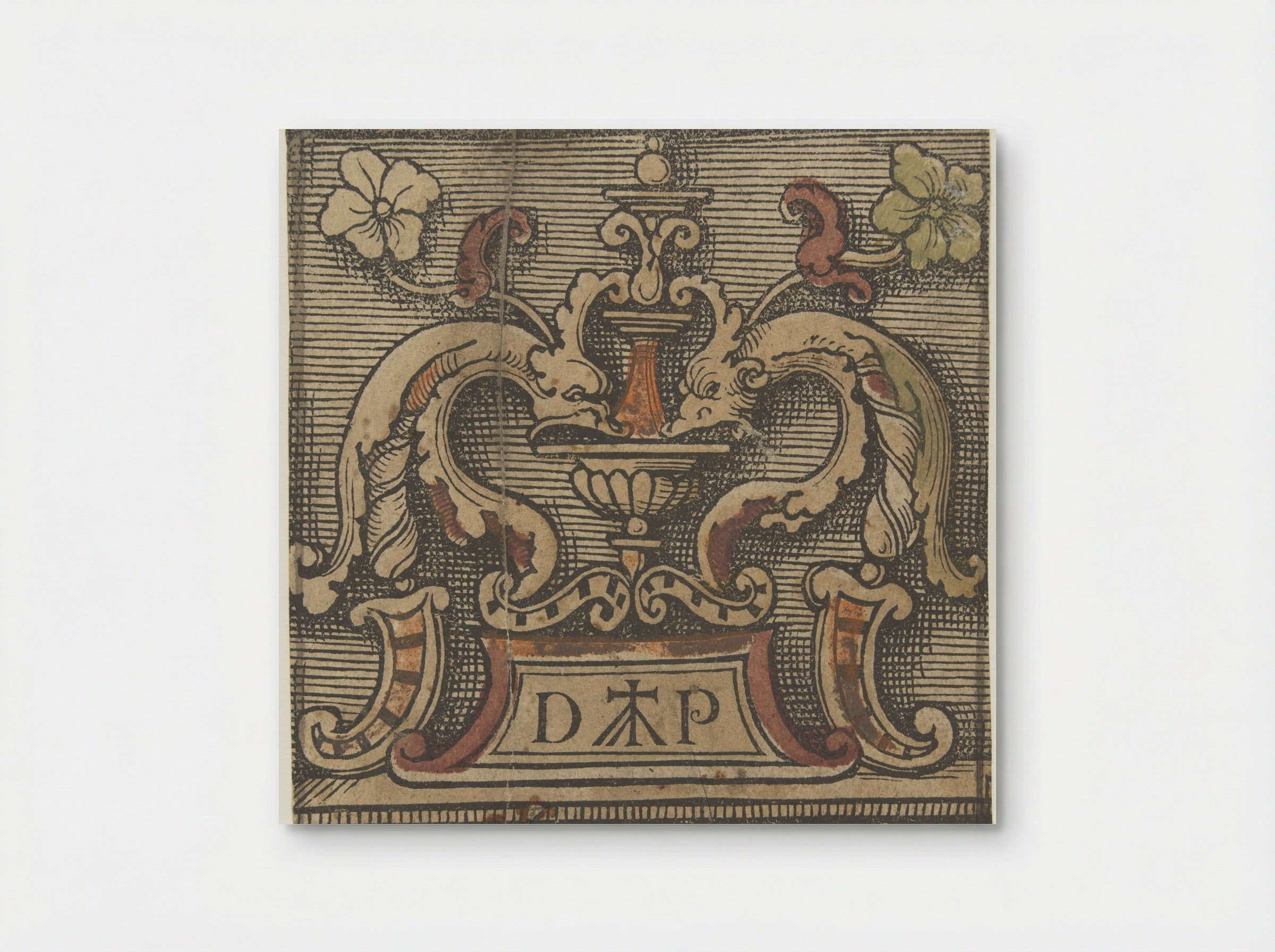 Ornamental Design with Dolphins and Monogram - Doen Pietersz. - Poster