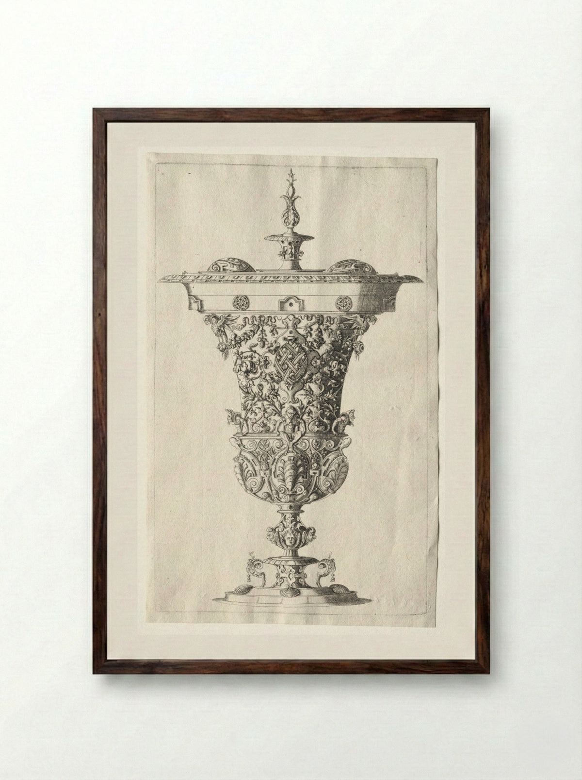 Ornamental Vase - Wenzel Jamnitzer I - Framed Print Dark Wood