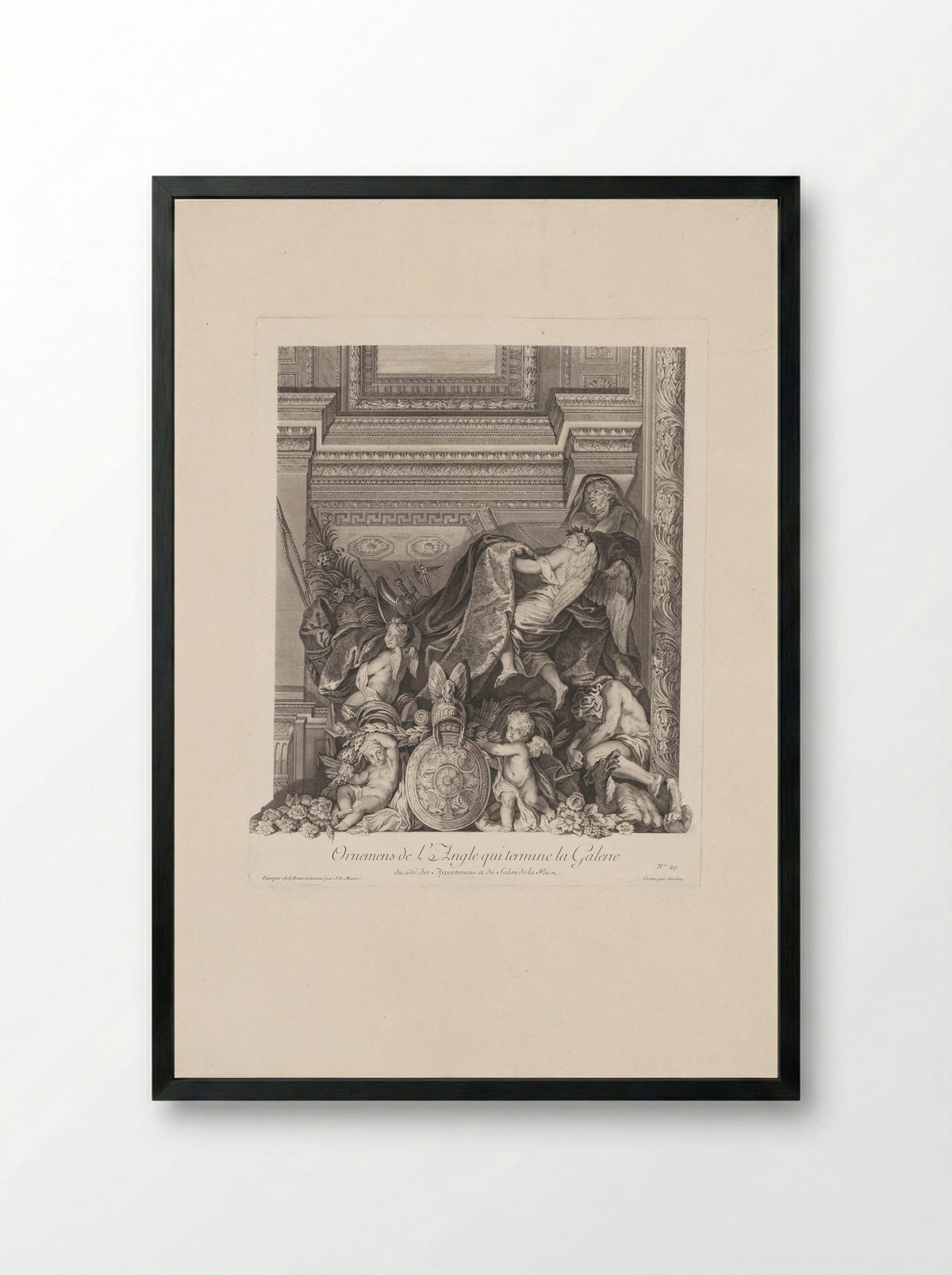 Ornemens de l'Angle qui termine la Galerie - Johann Georg Wille - Framed Print Black