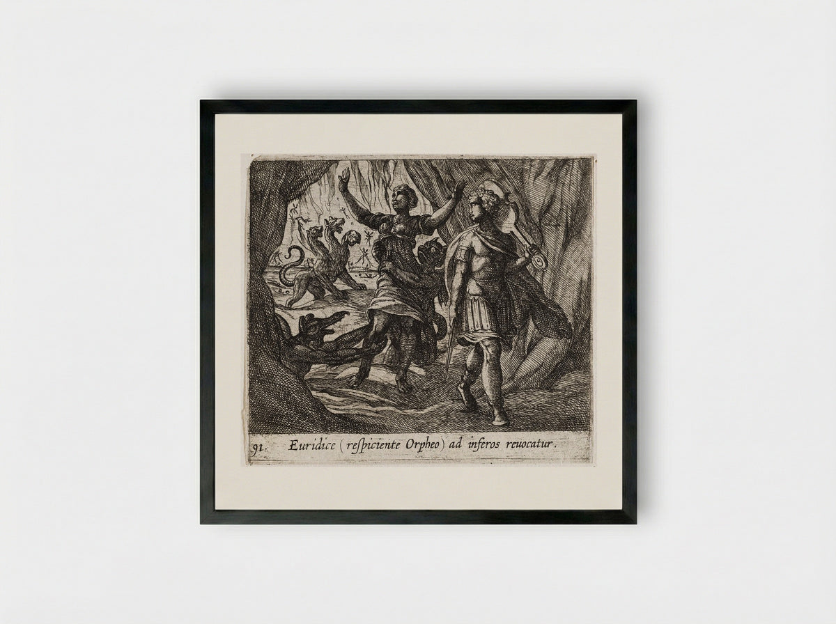 Orpheus Looking Back at Eurydice - Antonio Tempesta - Framed Print Black