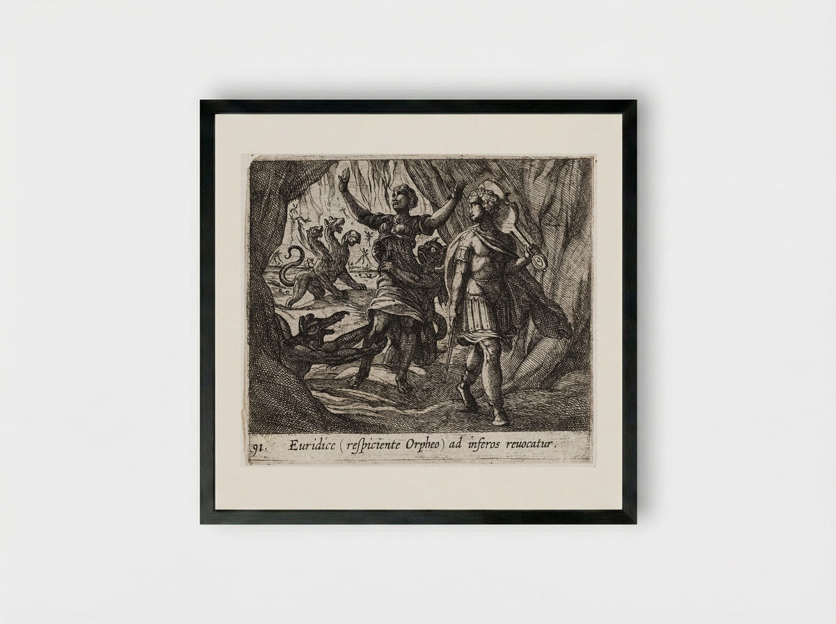 Orpheus Looking Back at Eurydice - Antonio Tempesta - Framed Print Black