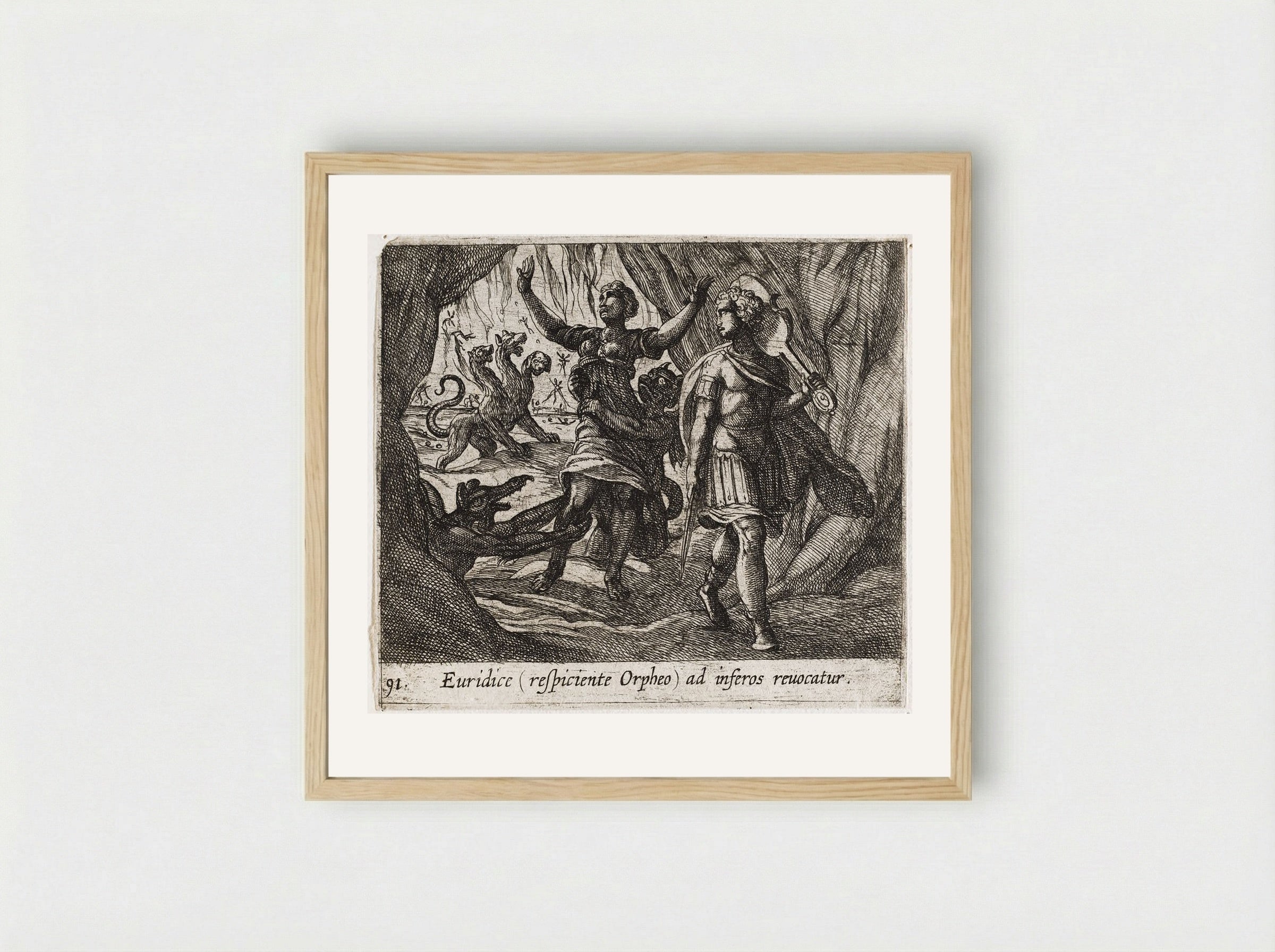 Orpheus Looking Back at Eurydice - Antonio Tempesta - Framed Print Wood