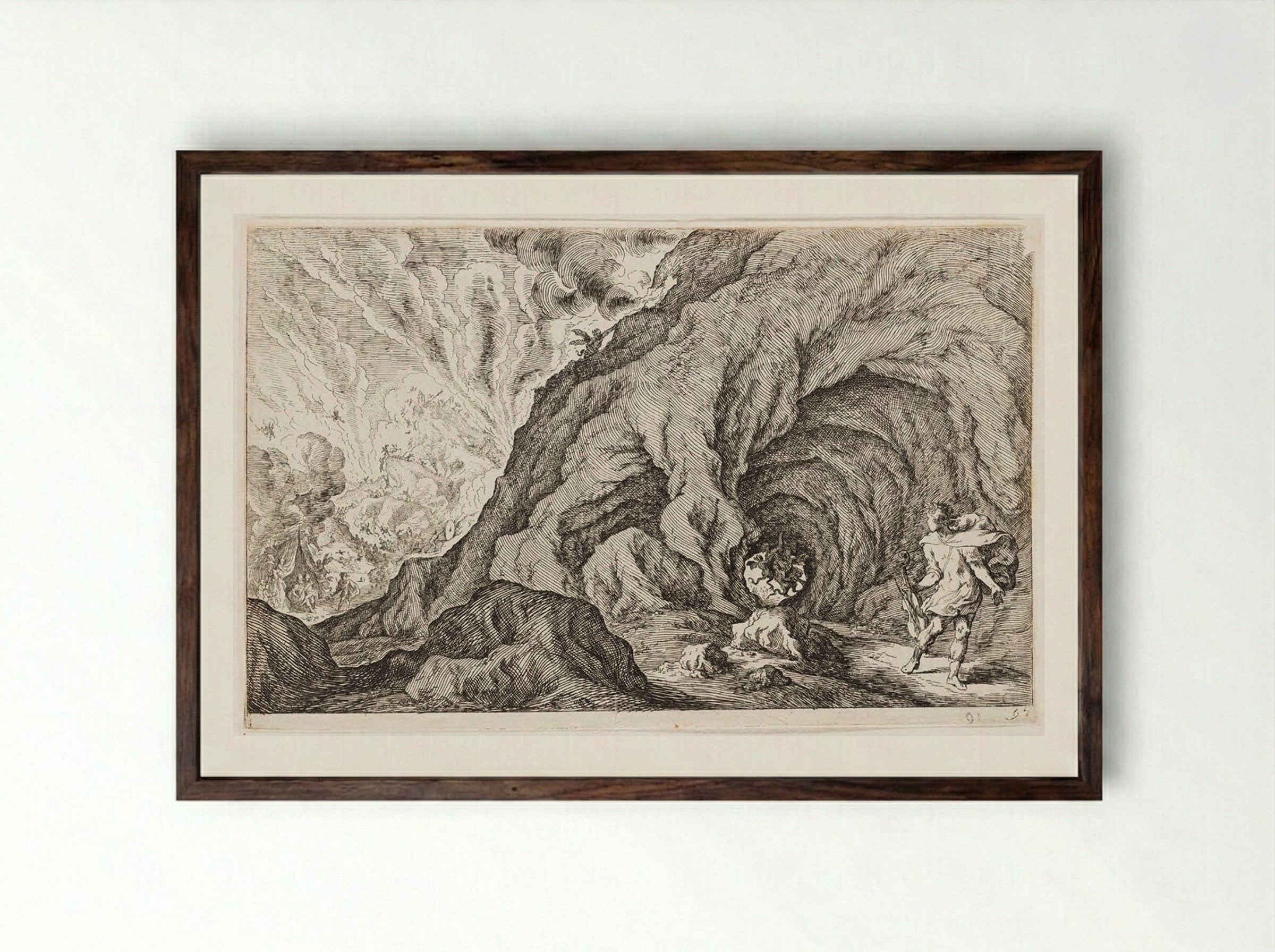 Orpheus Looks Back and Loses Eurydice to Hades - Johann Wilhelm Baur - Framed Print Dark Wood
