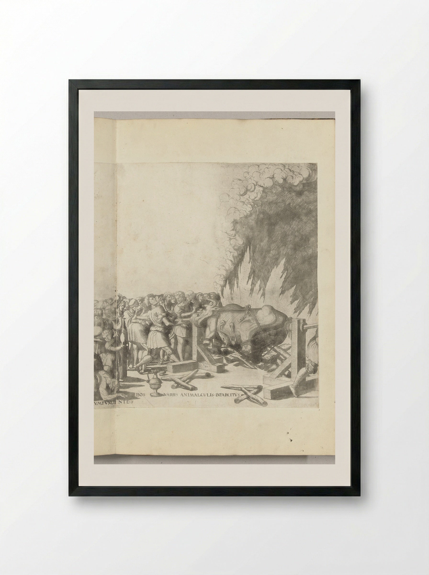 Os aan het spit - Nicolaas Hogenberg - Framed Print Black