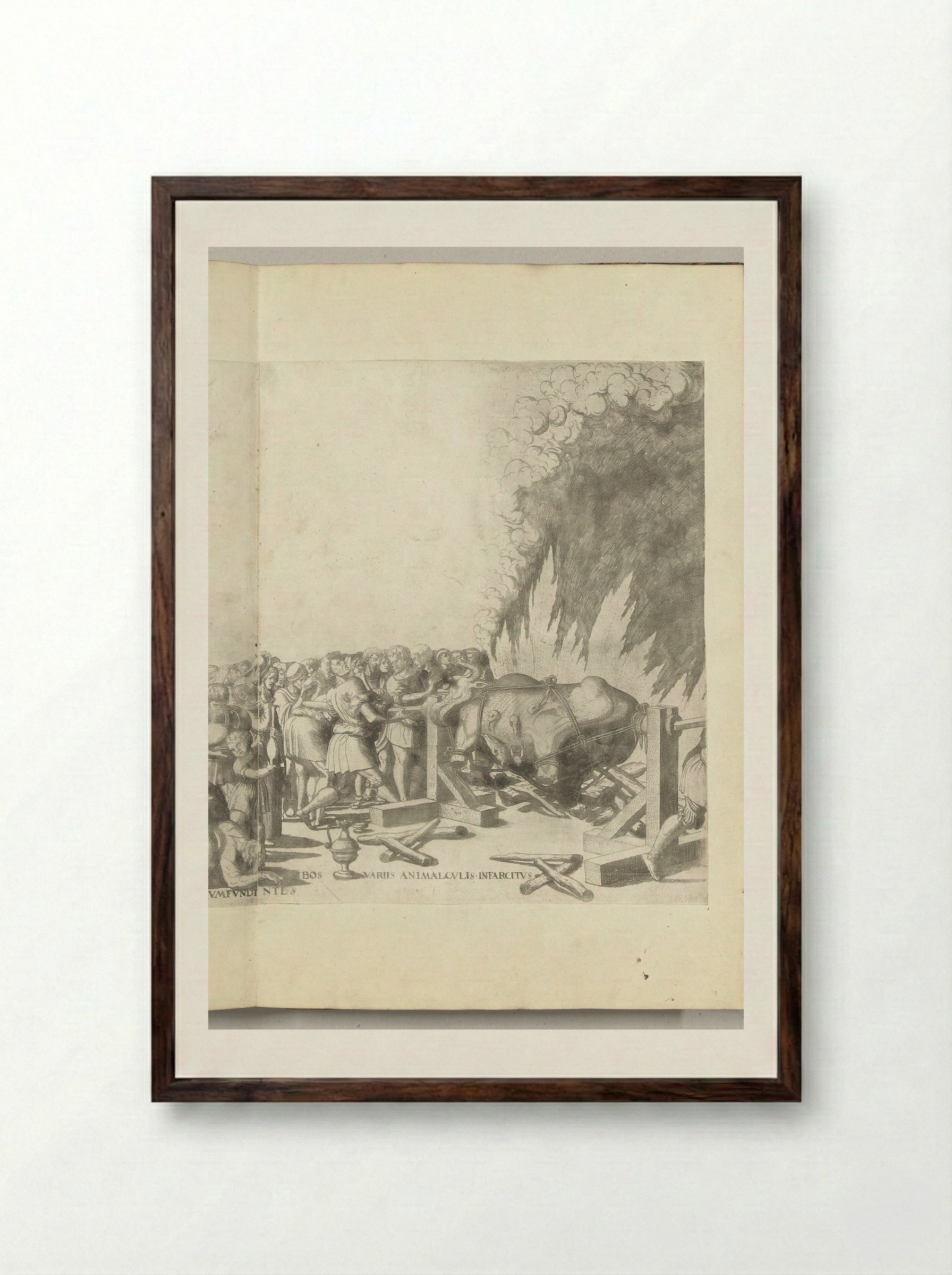 Os aan het spit - Nicolaas Hogenberg - Framed Print Dark Wood