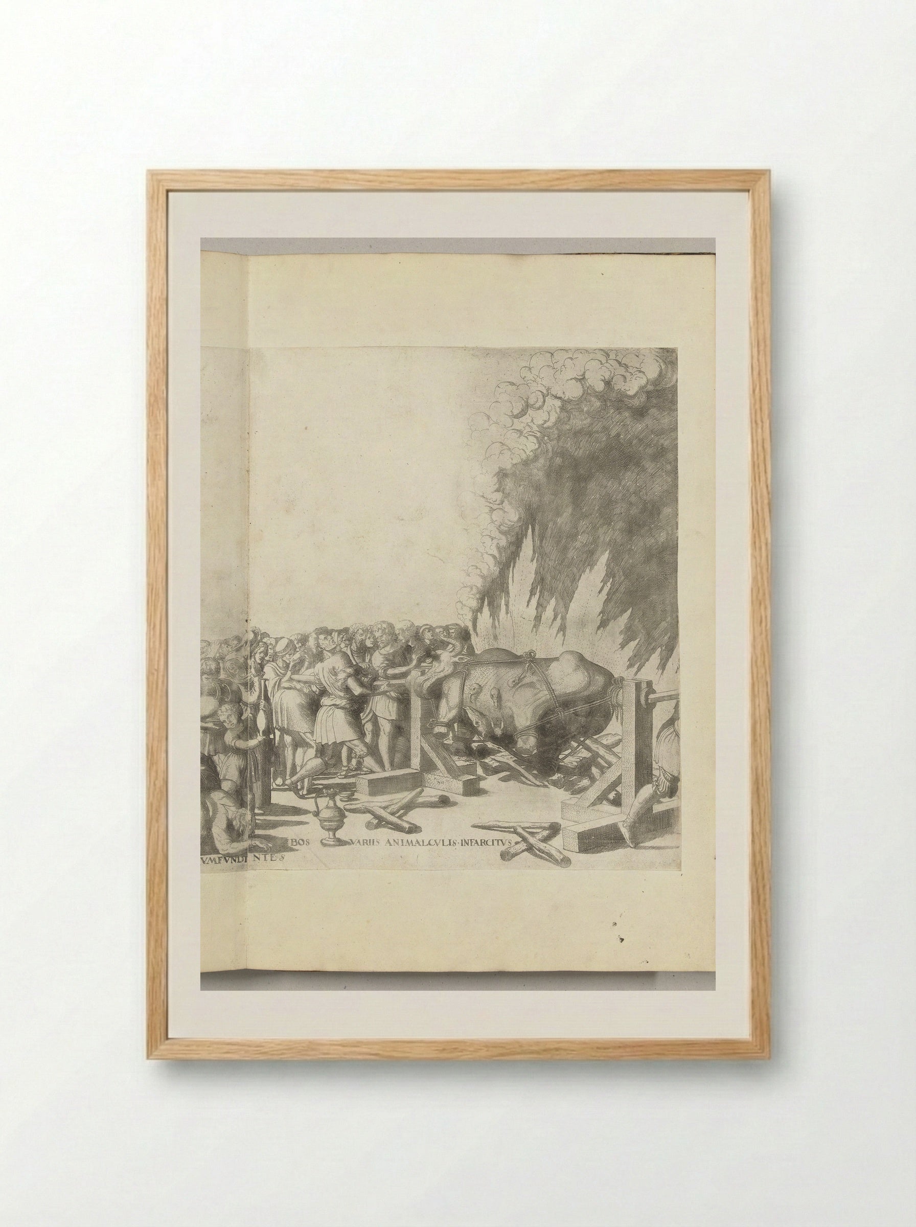 Os aan het spit - Nicolaas Hogenberg - Framed Print Wood