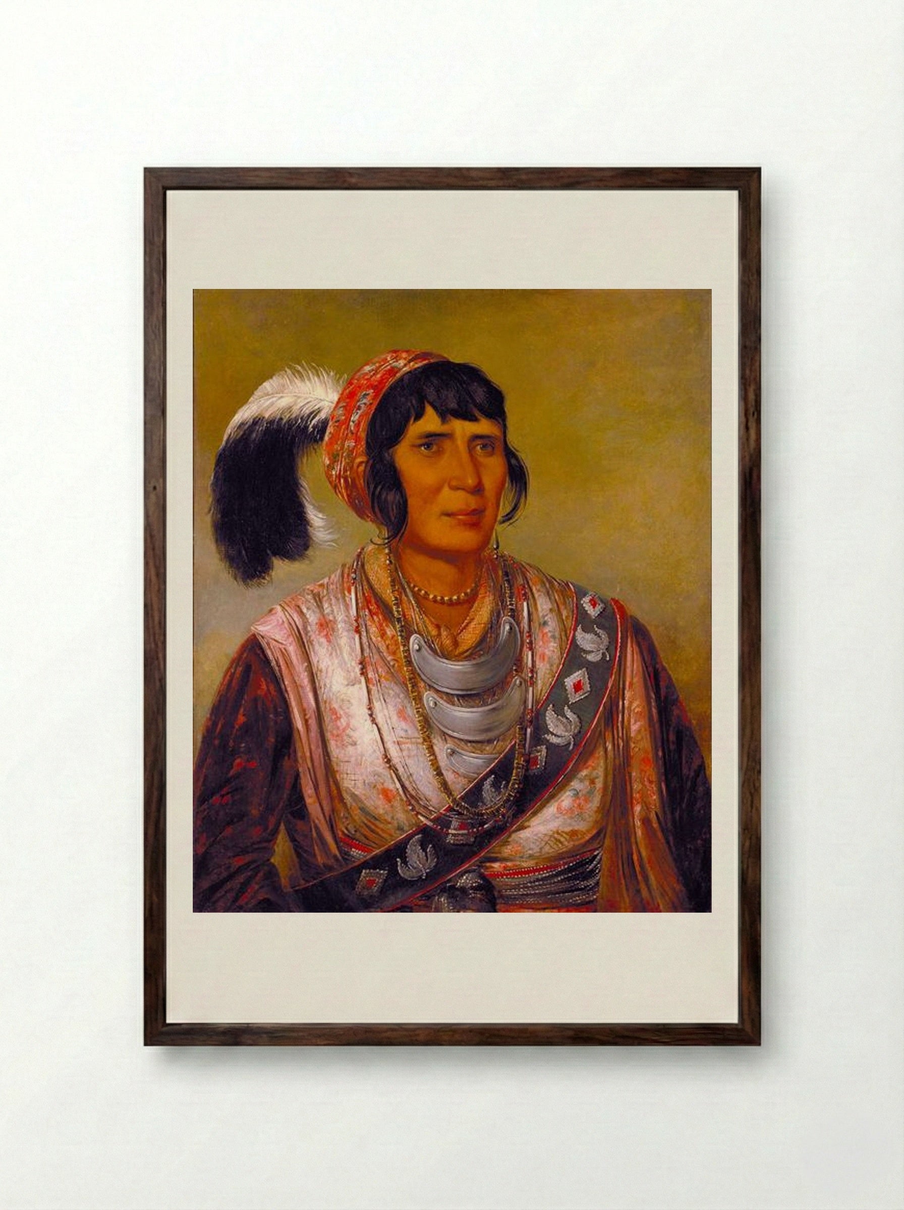 Osceola, Head Chief, Seminole - George Catlin - Framed Print Dark Wood