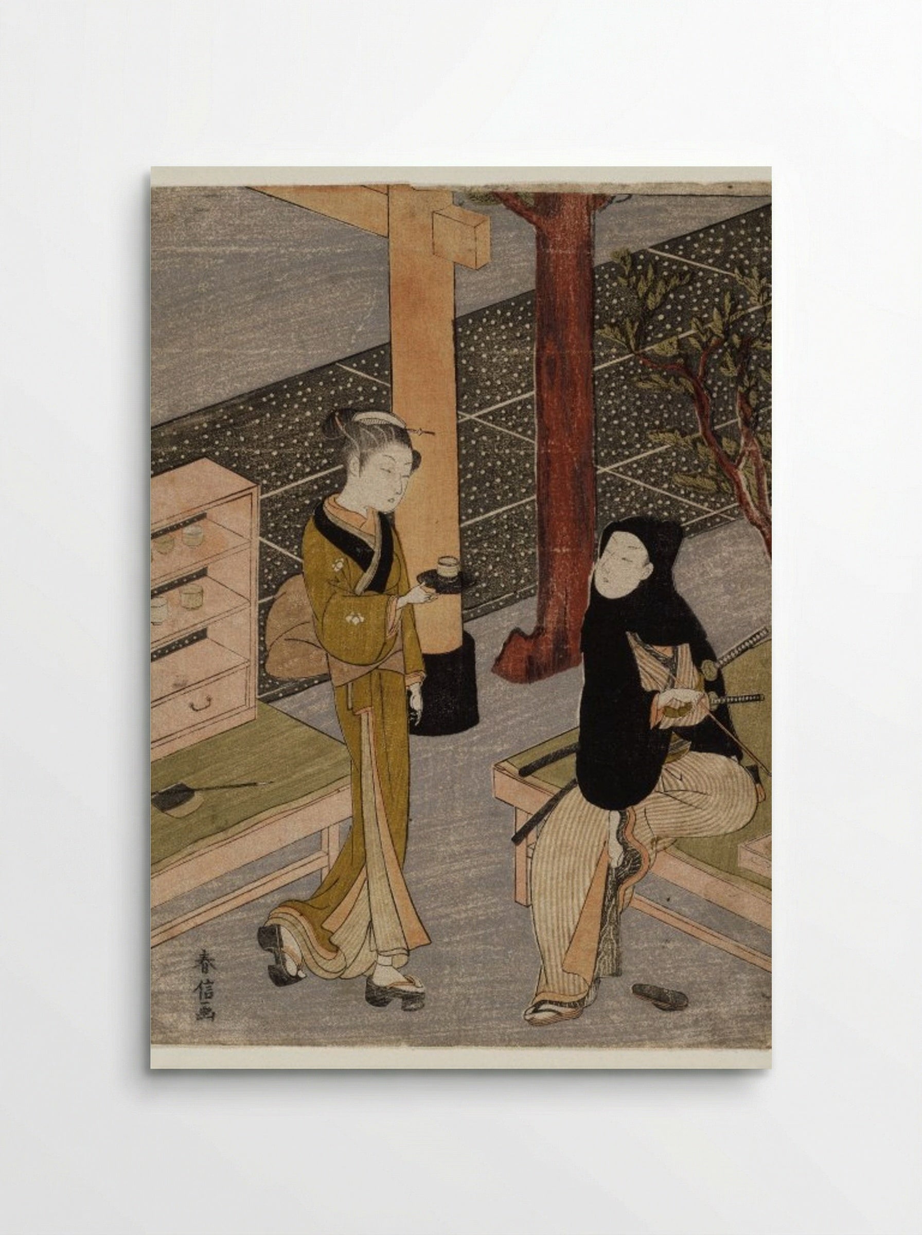 Osen Waiting on a Young Samurai - Suzuki Harunobu - Poster