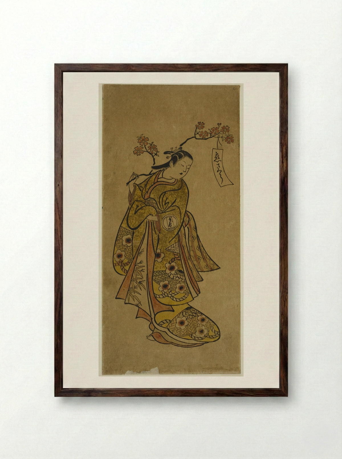 Oshichi Carrying a Blossoming Cherry Branch - Okumura Toshinobu - Framed Print Dark Wood