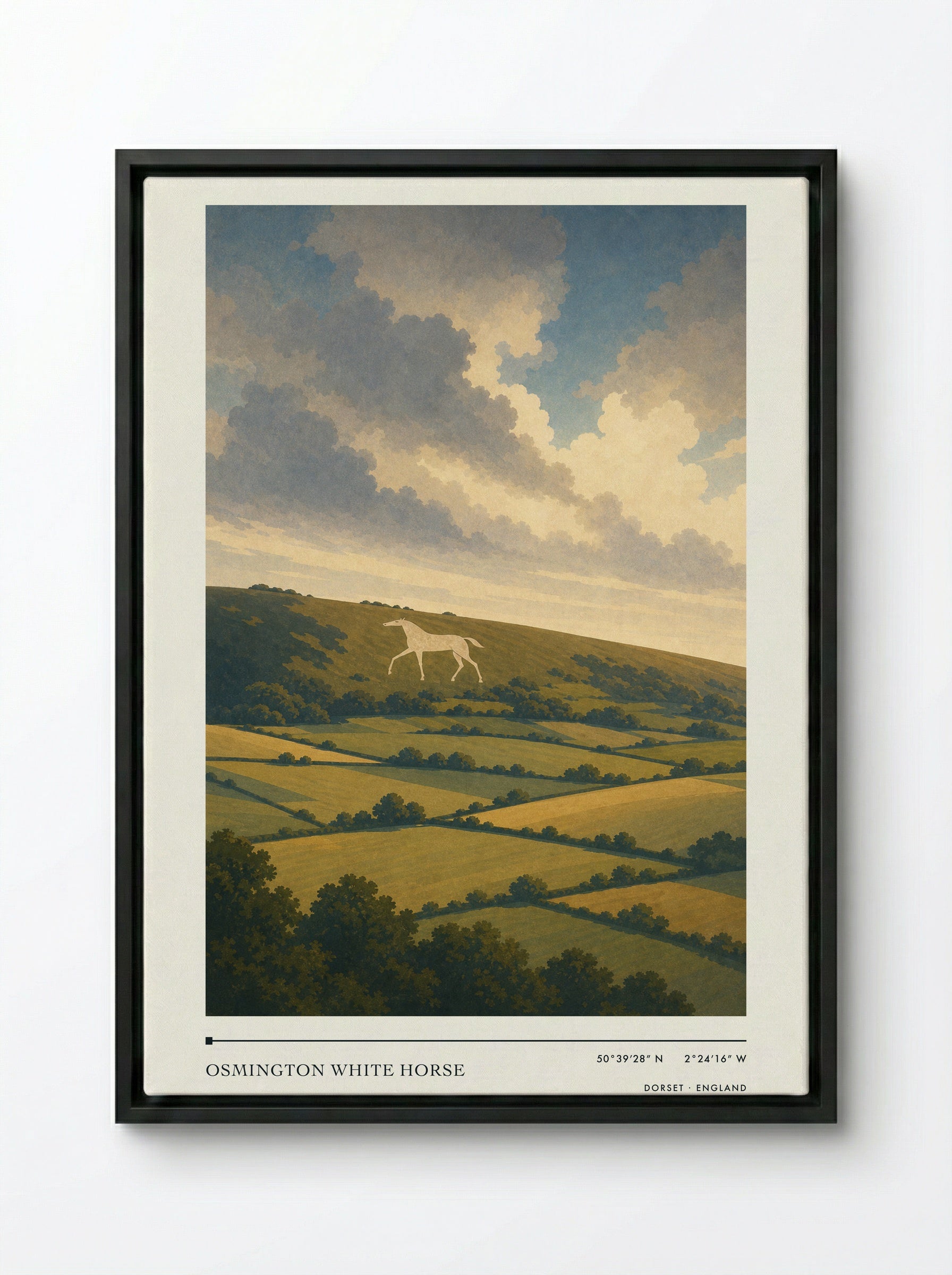 Osmington White Horse Dorset England Travel Poster - Framed Canvas Black
