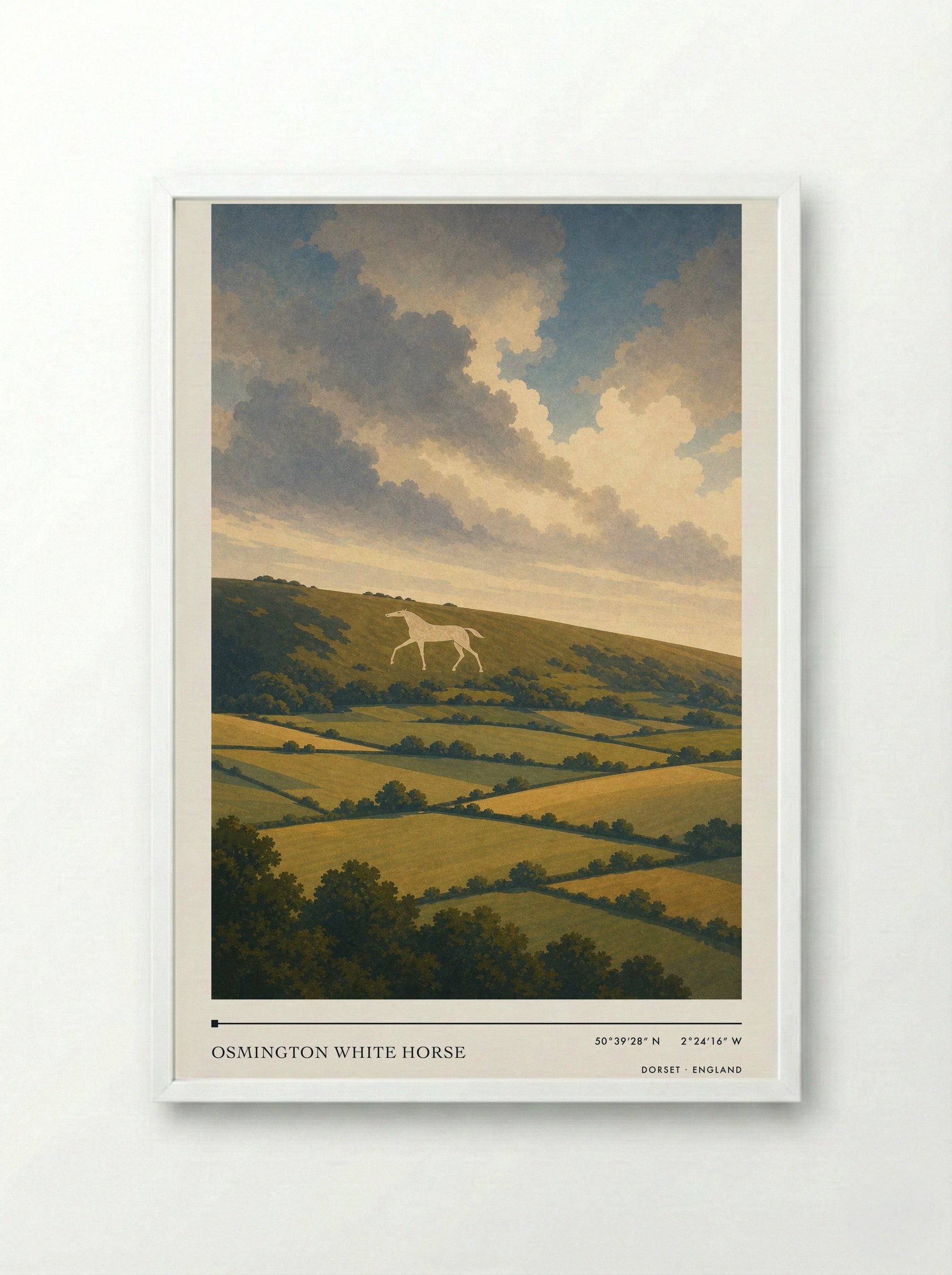 Osmington White Horse Dorset England Travel Poster - Framed Print White