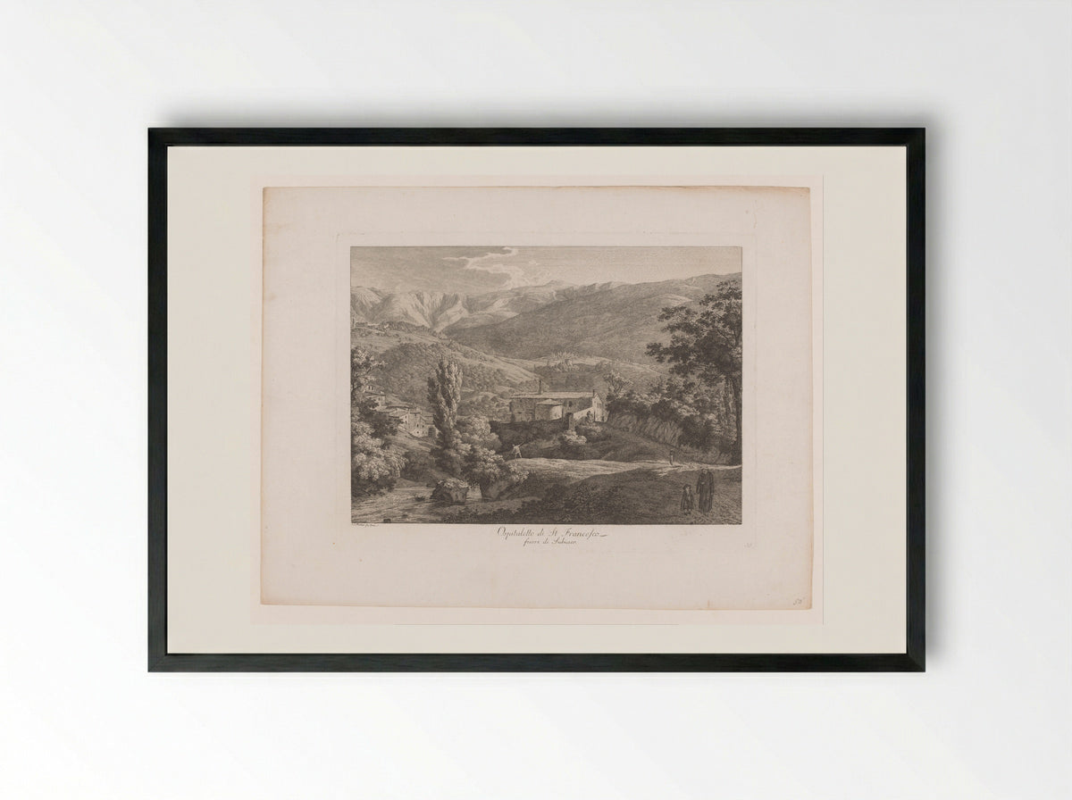 Ospitaletto di St. Francesco fuori di Subiaco - Johann Friedrich Frauenholz - Framed Print Black