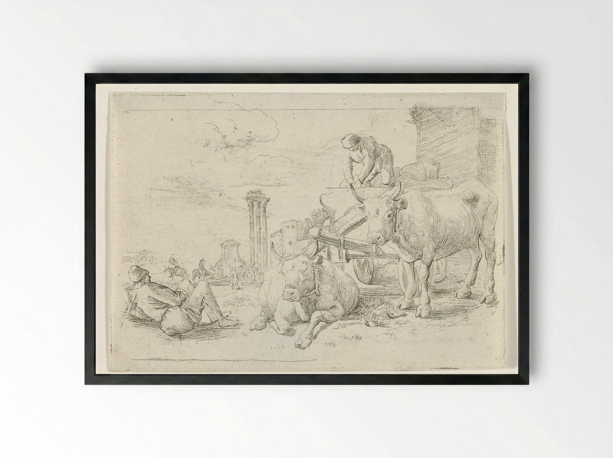 Ossenkar (Ox Cart) - Jan van Ossenbeeck - Framed Print Black