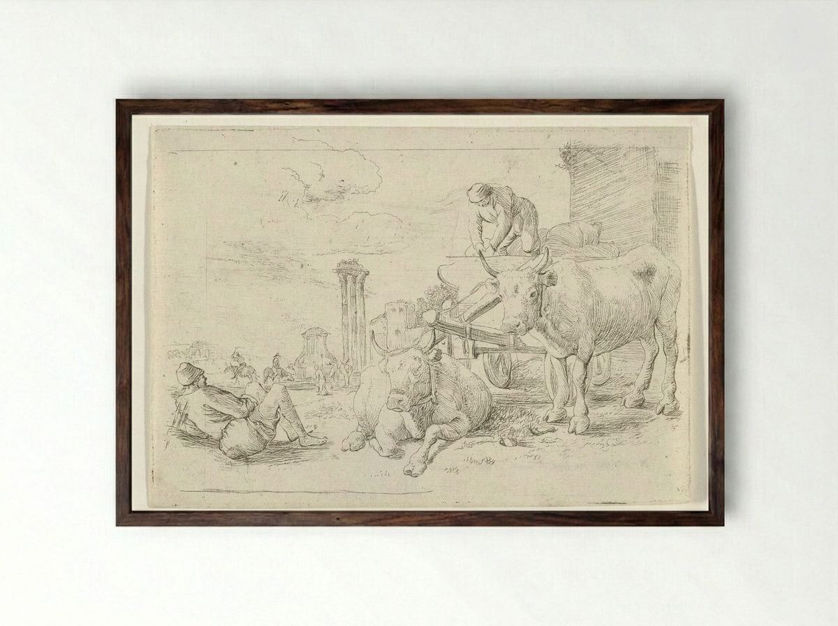 Ossenkar (Ox Cart) - Jan van Ossenbeeck - Framed Print Dark Wood