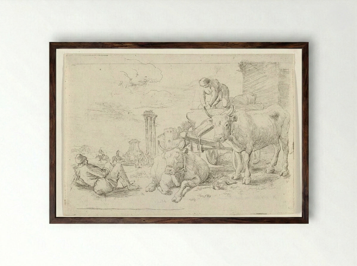 Ossenkar (Ox Cart) - Jan van Ossenbeeck - Framed Print Dark Wood