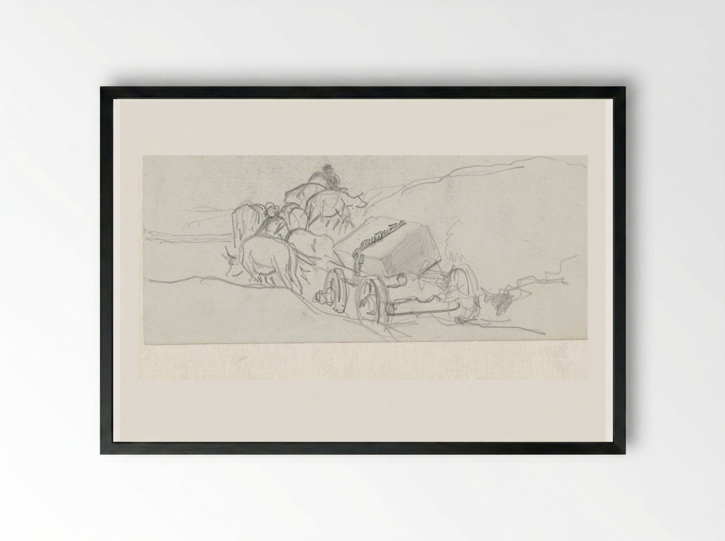 Ossenwagen met een blok steen erop - Johan Daniël Koelman - Framed Print Black