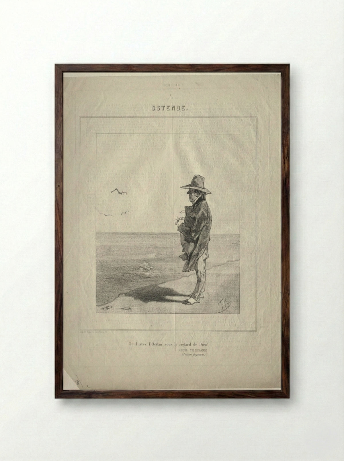 Ostend (Seul avec l'ocean sous le regard de Dieu!) - Félicien Rops - Framed Print Dark Wood