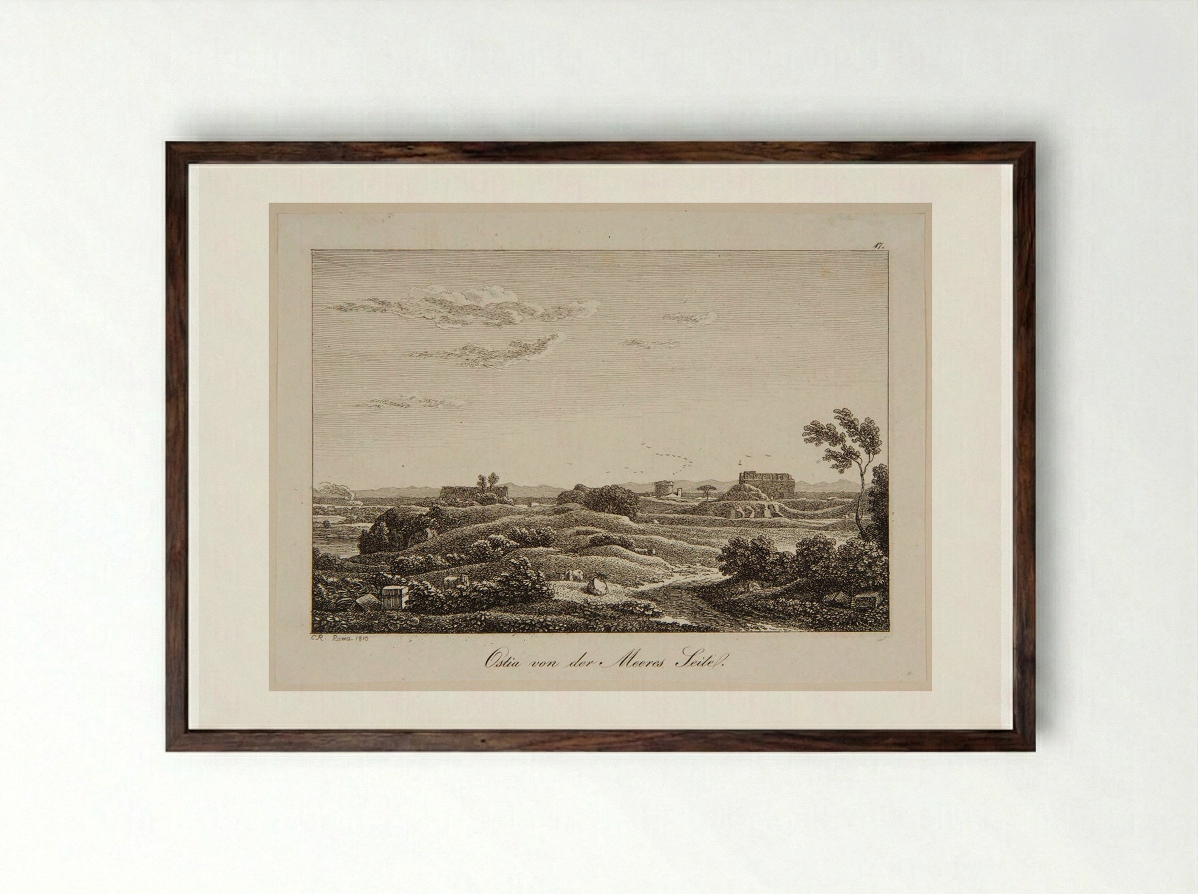 Ostia Looking Inland from the Sea - Johann Christian Reinhart - Framed Print Dark Wood