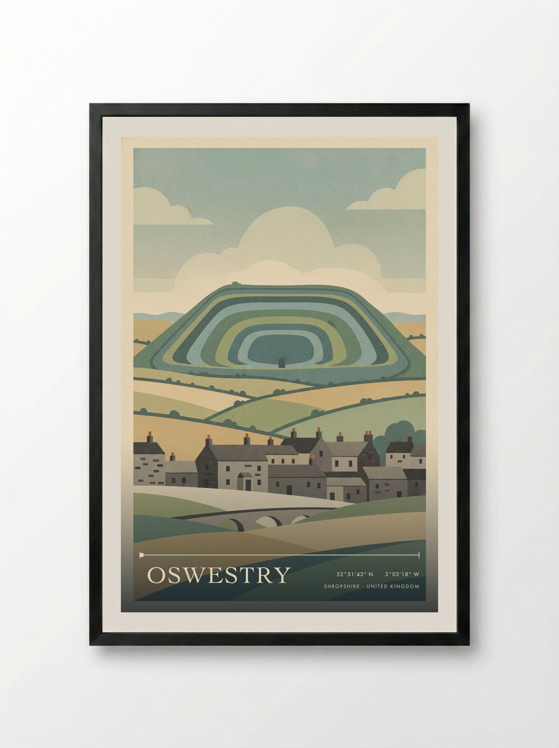 Oswestry Shropshire United Kingdom Travel Poster - Framed Print Black
