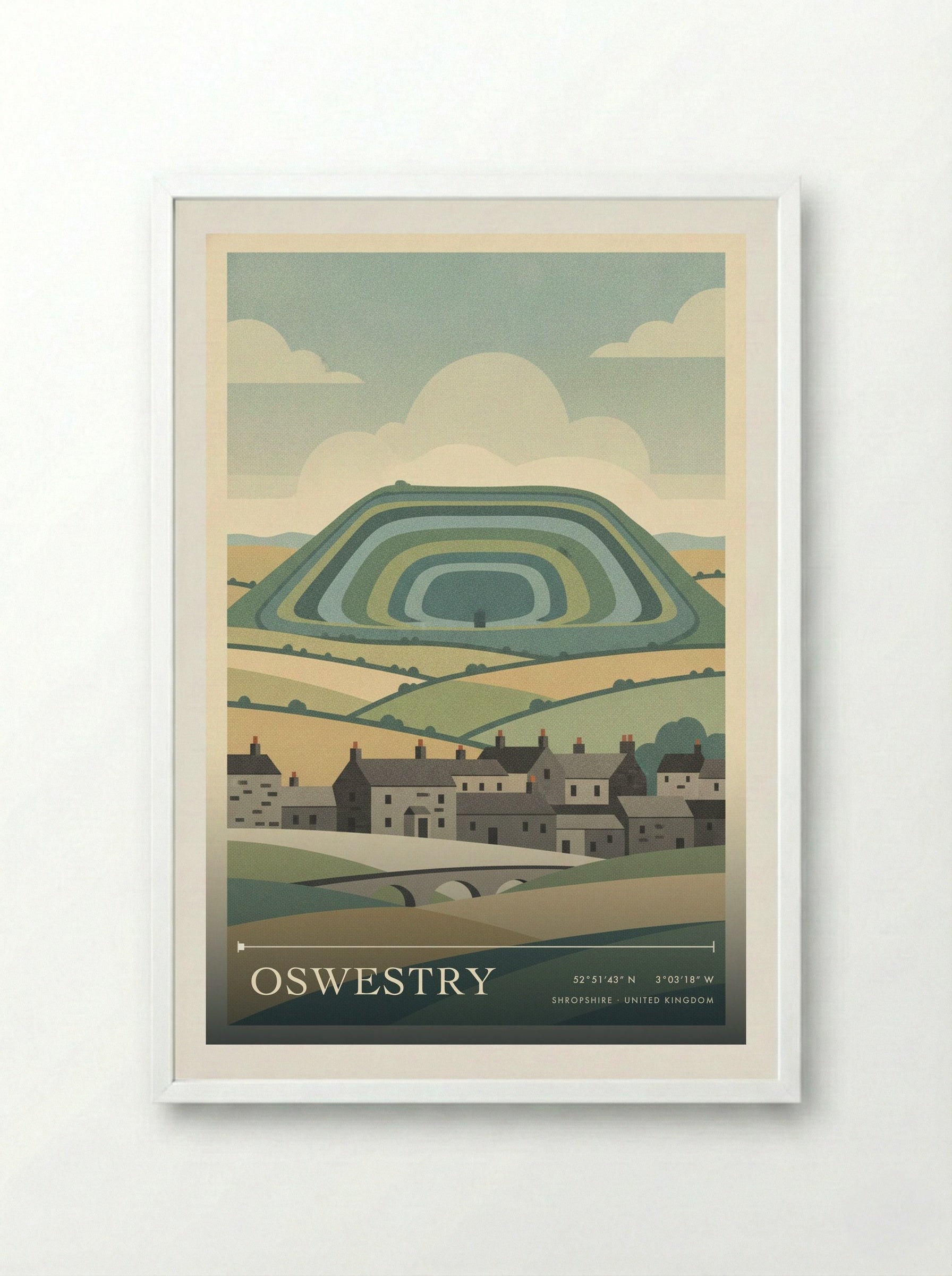 Oswestry Shropshire United Kingdom Travel Poster - Framed Print White