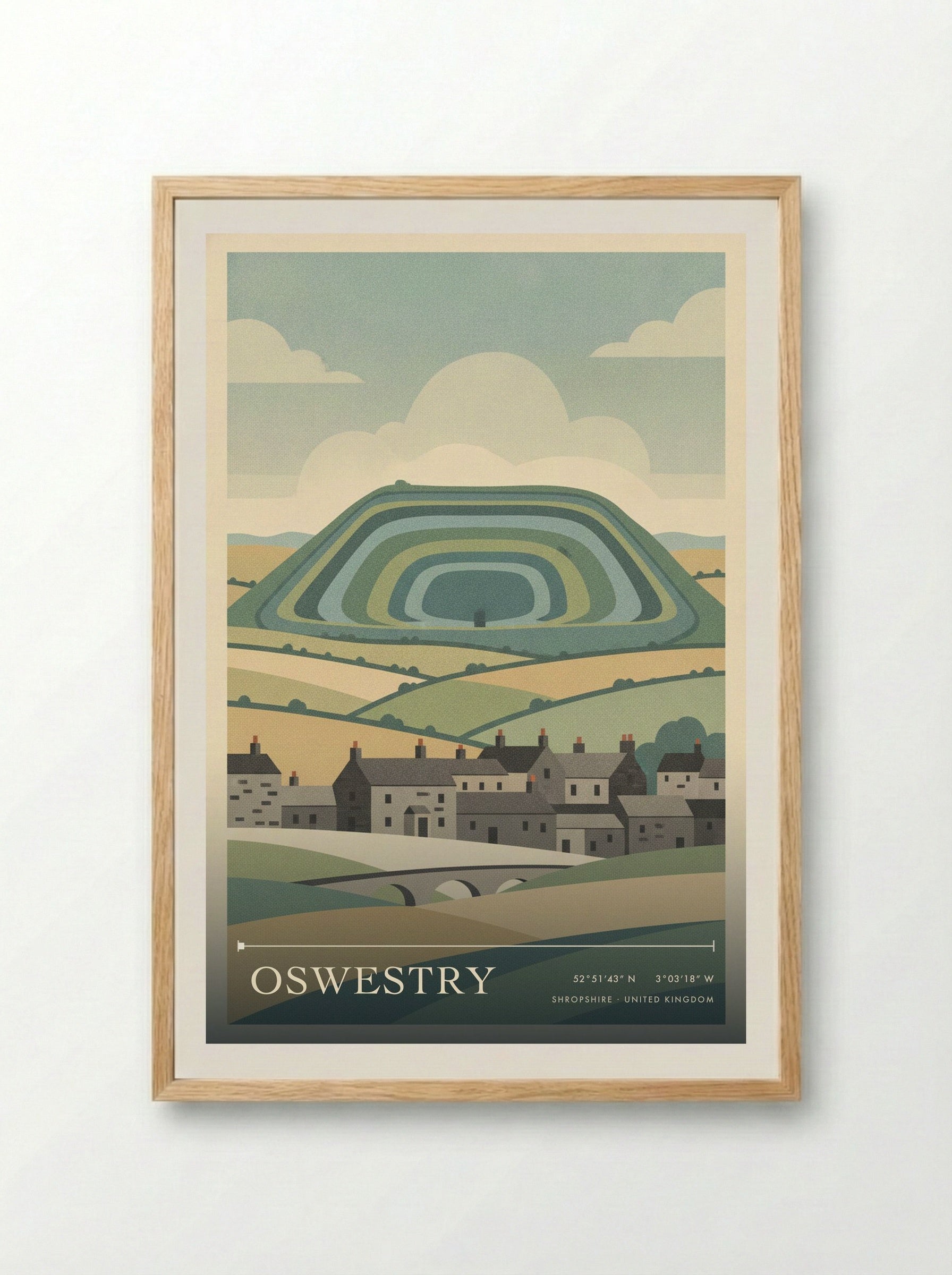 Oswestry Shropshire United Kingdom Travel Poster - Framed Print Wood