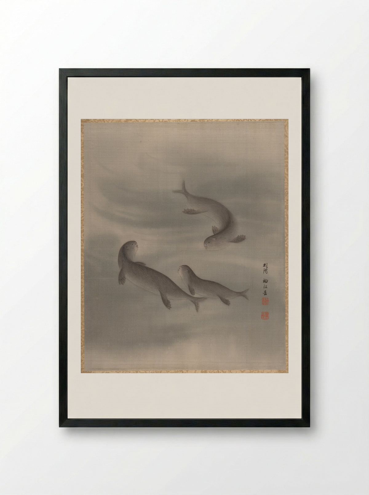Otters Swimming - Seki Shūkō - Framed Print Black