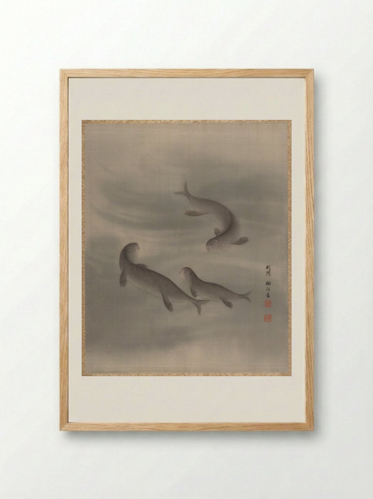 Otters Swimming - Seki Shūkō - Framed Print Wood