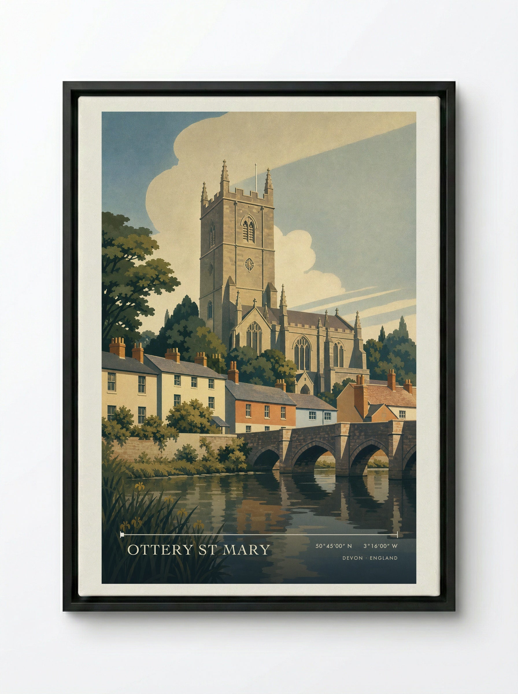 Ottery St Mary Devon England Travel Poster - Framed Canvas Black