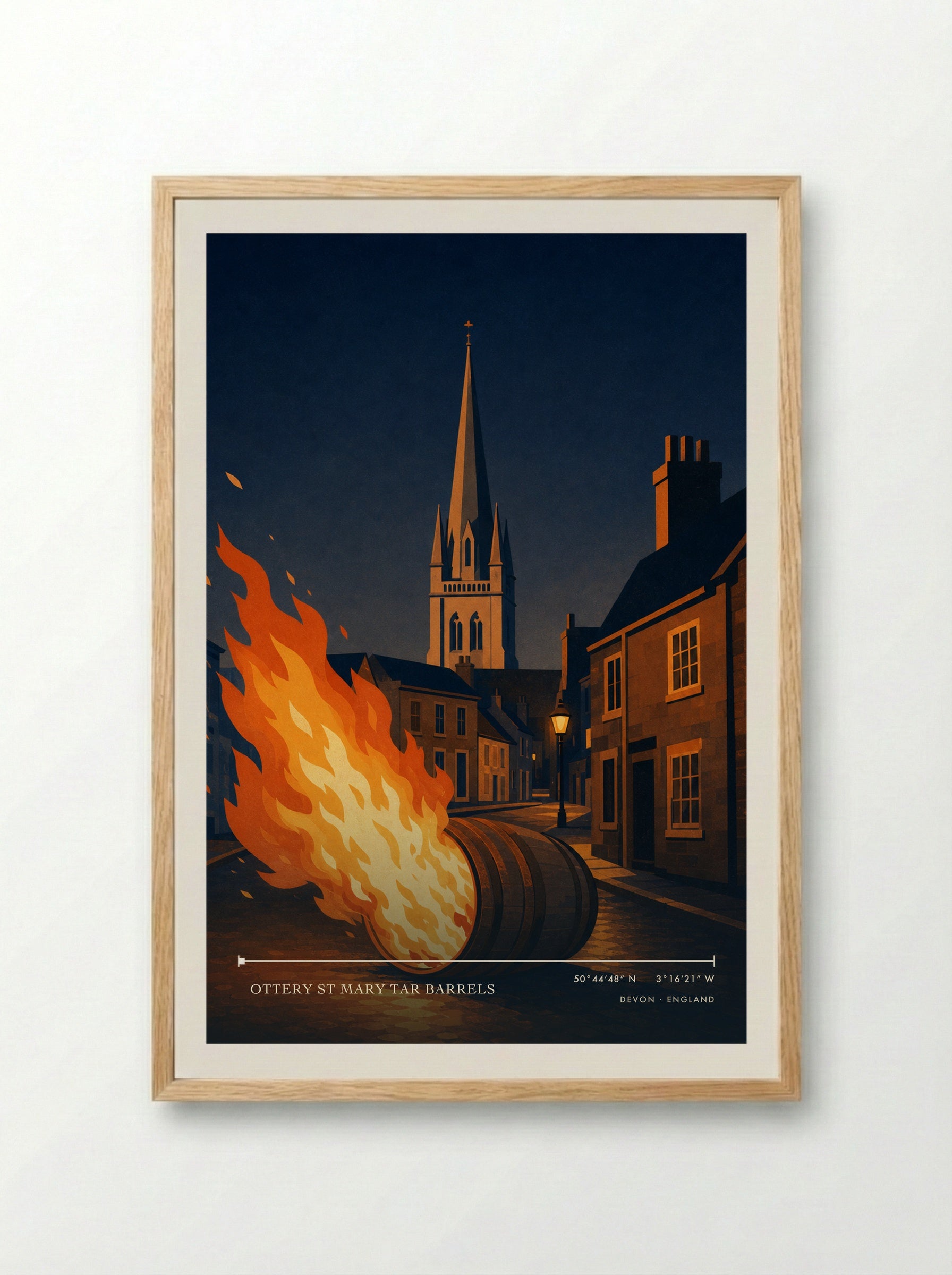 Ottery St Mary Tar Barrels Devon England Travel Poster - Framed Print Wood