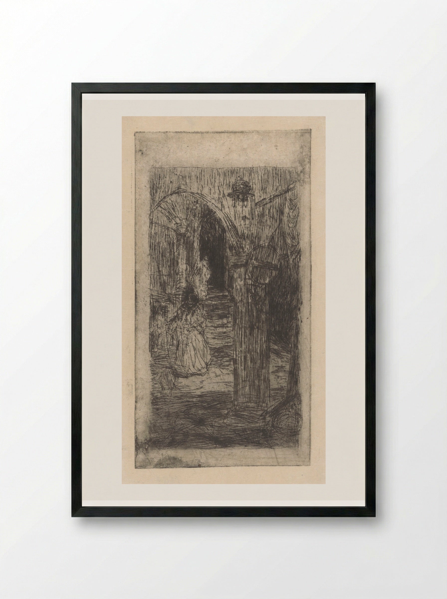 Ottoman Women on a Staircase - Marius Bauer - Framed Print Black