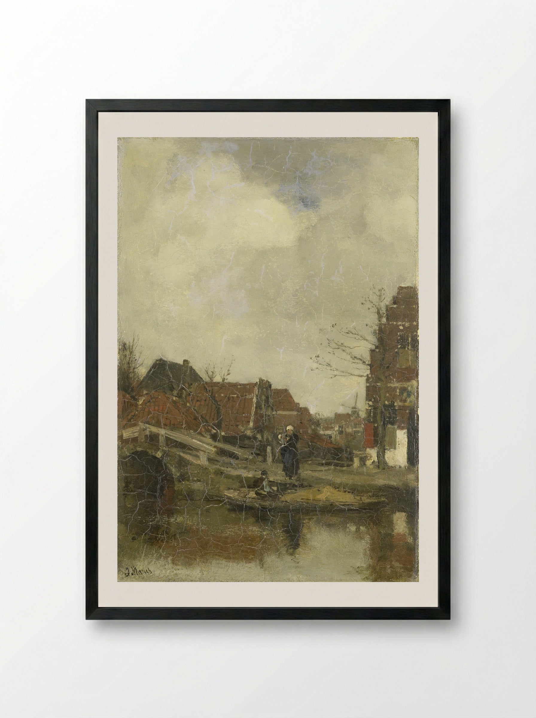 Oud buurtje aan het water - Jacob Maris - Framed Print Black