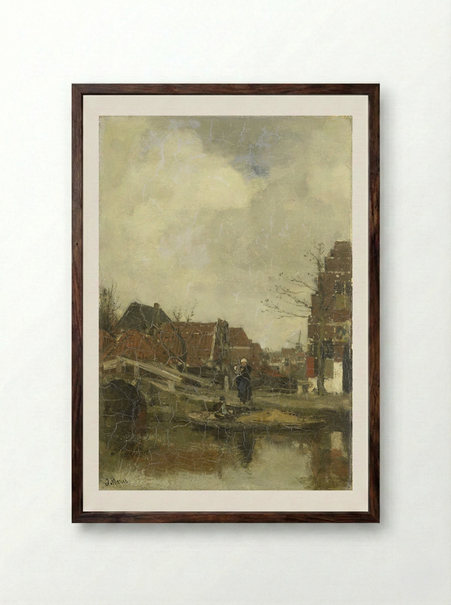Oud buurtje aan het water - Jacob Maris - Framed Print Dark Wood